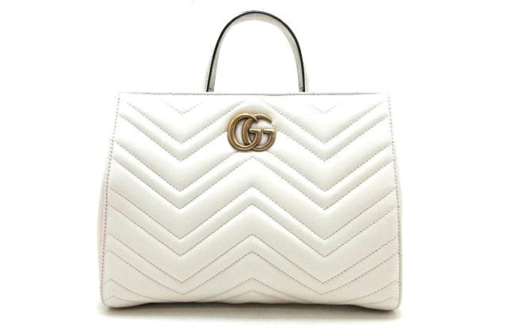 Gucci GG Marmont Quilted Top Handle Bag Handbag Calfskin White